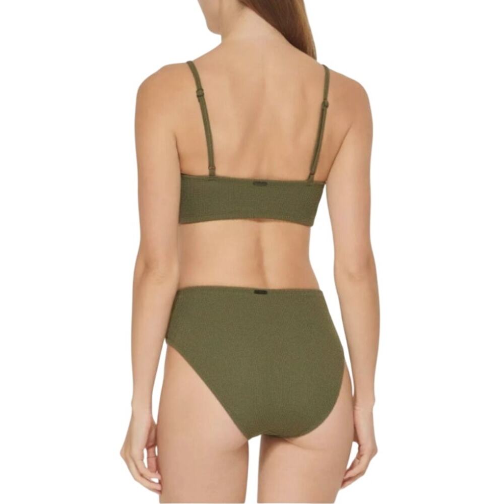 DKNY Swim Textured Bikini Bottoms High Waist Green XL - Picture 2 of 12